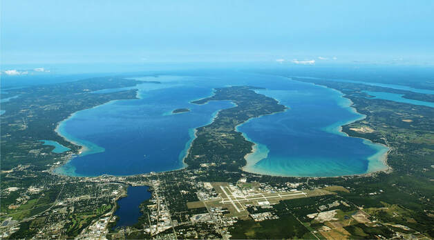 Aerial view of Grand Traverse Bay and Old Mission Peninsula, Michigan